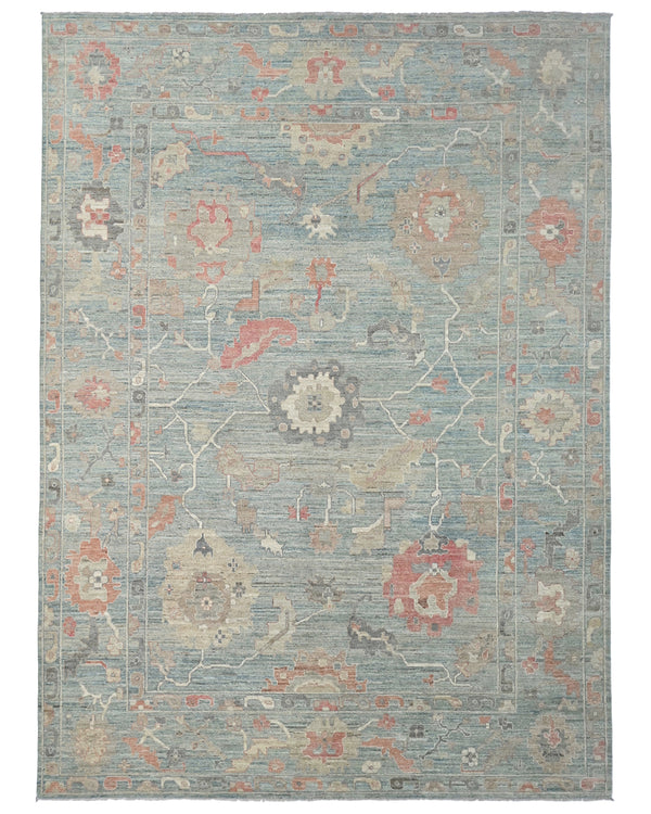 10x14 Greenish Gray Oushak Turkish Hand Knotted Soft Wool Area Rug